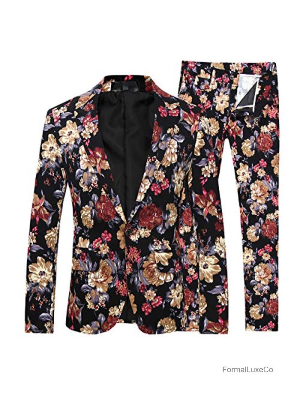 Men's Slim Fit 2 Piece Floral Suit Polyester Tweed Jacket & Pants